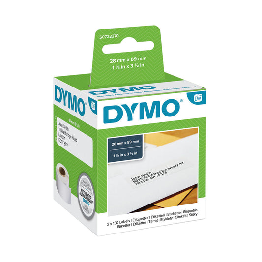 Dymo 99010 Standard Address Label Black On White Box of 2 Rolls {2 x 130 Labels}