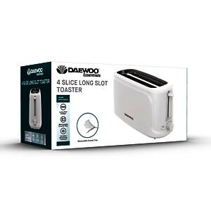 Daewoo Essentials Long Slot Toaster | 4 Slice | White