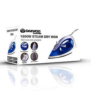 Daewoo 1800W Steam Iron, Non Stick Soleplate, Thermostatic Control White