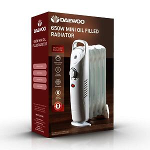 Daewoo Oil Filled Mini Radiator | 650w | White | 5 Fin