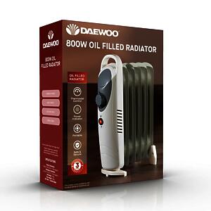 Daewoo Mini Oil Filled Radiator 800W 6-Fin Portable Heater White