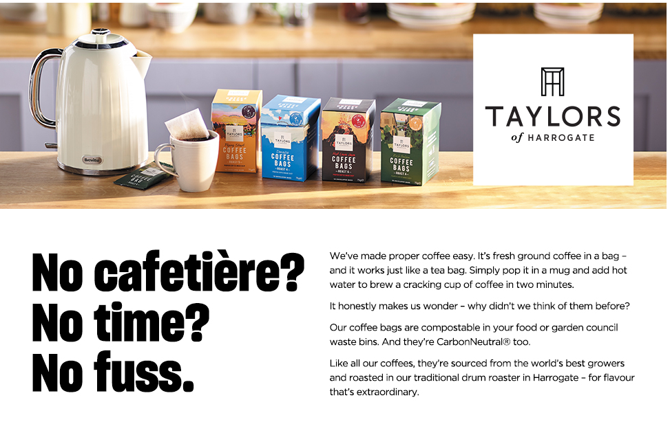 Taylors of Harrogate Hot Lava Java Coffee Bags (10 Enveloped Bags Per Pack x 3 Packs = 30 Coffee Bags)