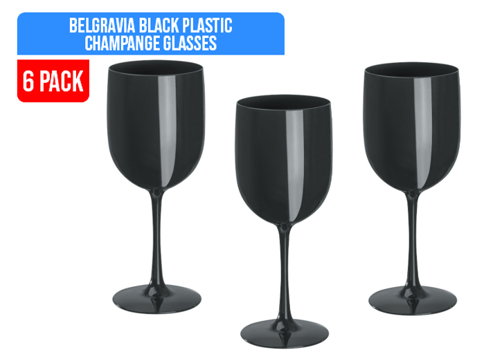 Belgravia Large Black Plastic Champagne / Wine Glasses Pack 6’s {480ml} (3283)