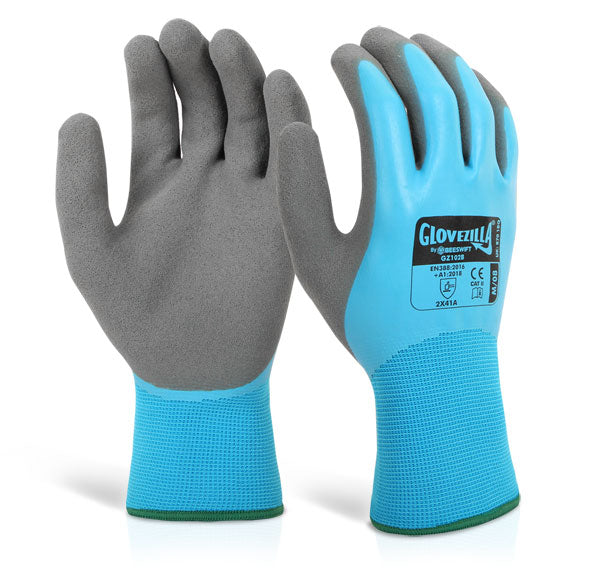 Beeswift Glovezilla Latex Fully Coated Water Resistant Gripper Gloves - {ALL COLOURS / SIZES}