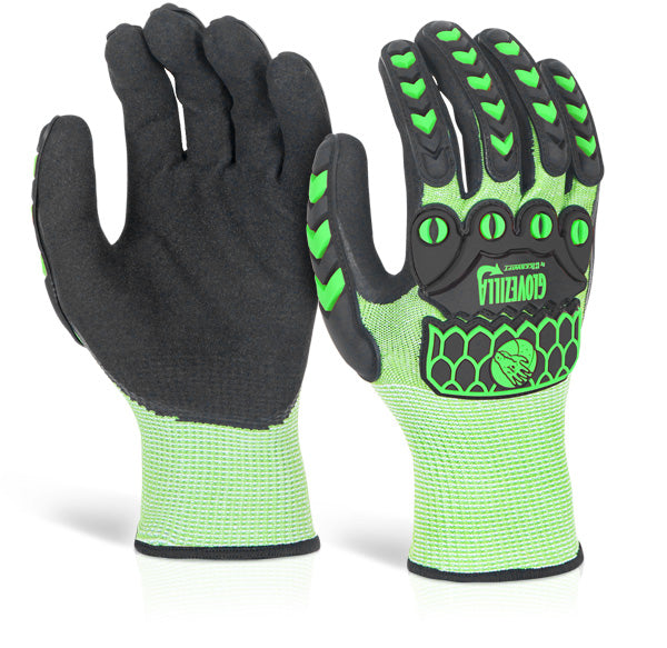 Beeswift Glovezilla Nitrile Palm Coated Hi-Vis Glow Gloves - {ALL COLOURS / SIZES}