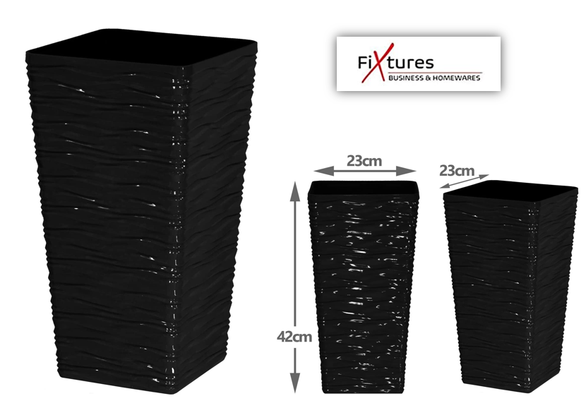 Fixtures Glaze Wave MEDIUM 42cm Planter {Black} - UK BUSINESS SUPPLIES