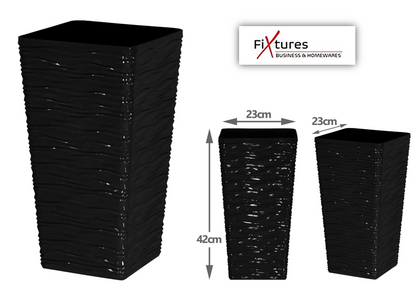Fixtures Glaze Wave MEDIUM 42cm Planter {Black} - UK BUSINESS SUPPLIES