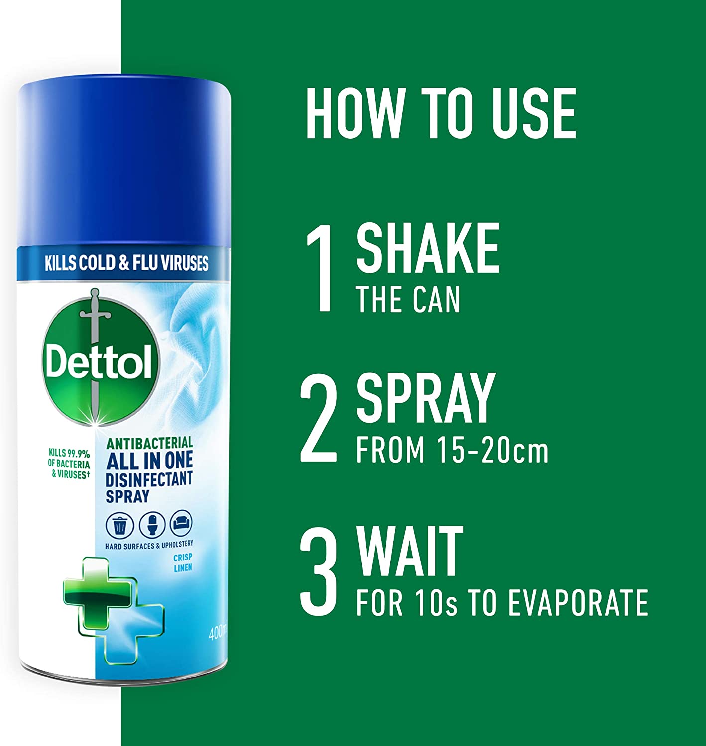 Dettol Antibacterial All-in-One Disinfectant Spray Crisp Linen 400ml 3021337 - UK BUSINESS SUPPLIES