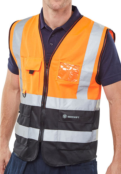 Two Tone Executive Waistcoat Orange/Black Small