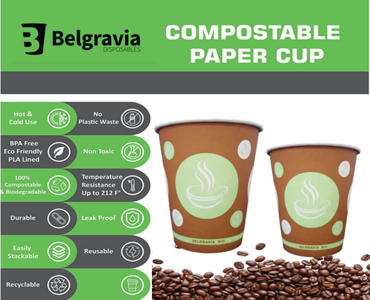 8oz Belgravia Biodegradable & Compostable Single Walled Paper Cups