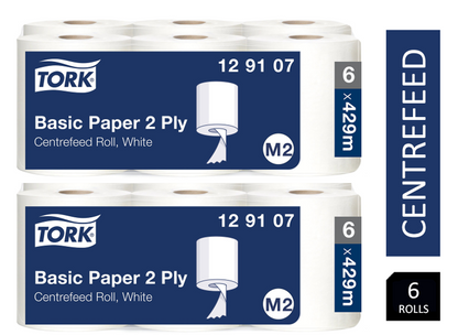 Tork 129107 Centrefeed Rolls White x 6's  2ply Paper for M2 System 429sheet/150m