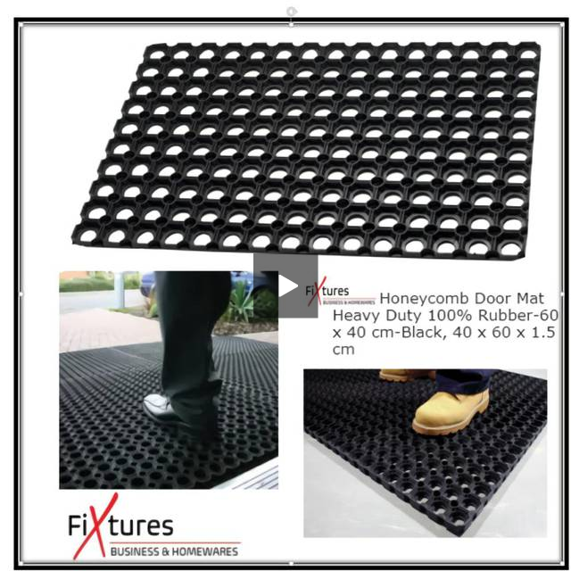 Fixtures Honeycomb Door Mat Heavy Duty 100% Rubber Black, 40 x 60 x 1.5 cm