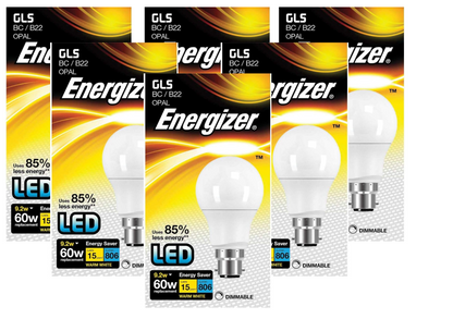 Energizer BC/B22 GLS 8.8/60W 2700k | Warm White LED Bulb | 5 Pack +1 Free