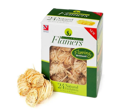 Natural Flamers Wood Wool Firelighters | Box Of 24 For Stoves ,Wood Burners and BBQs.