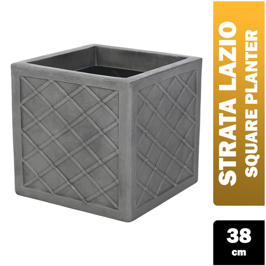 Strata Lazio Square Plastic Planter Plant Pot Grey 38cm