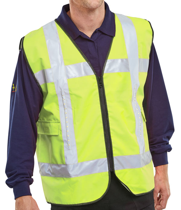 Light Vest Hi-Vis Led Light Up Basic Vest With Pockets  Saturn Yellow L/XL