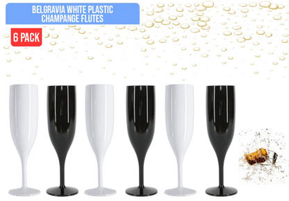 Belgravia White Reusable Plastic Champagne Flutes Pack 6’s (3306) 6 Pack Bundle = 36