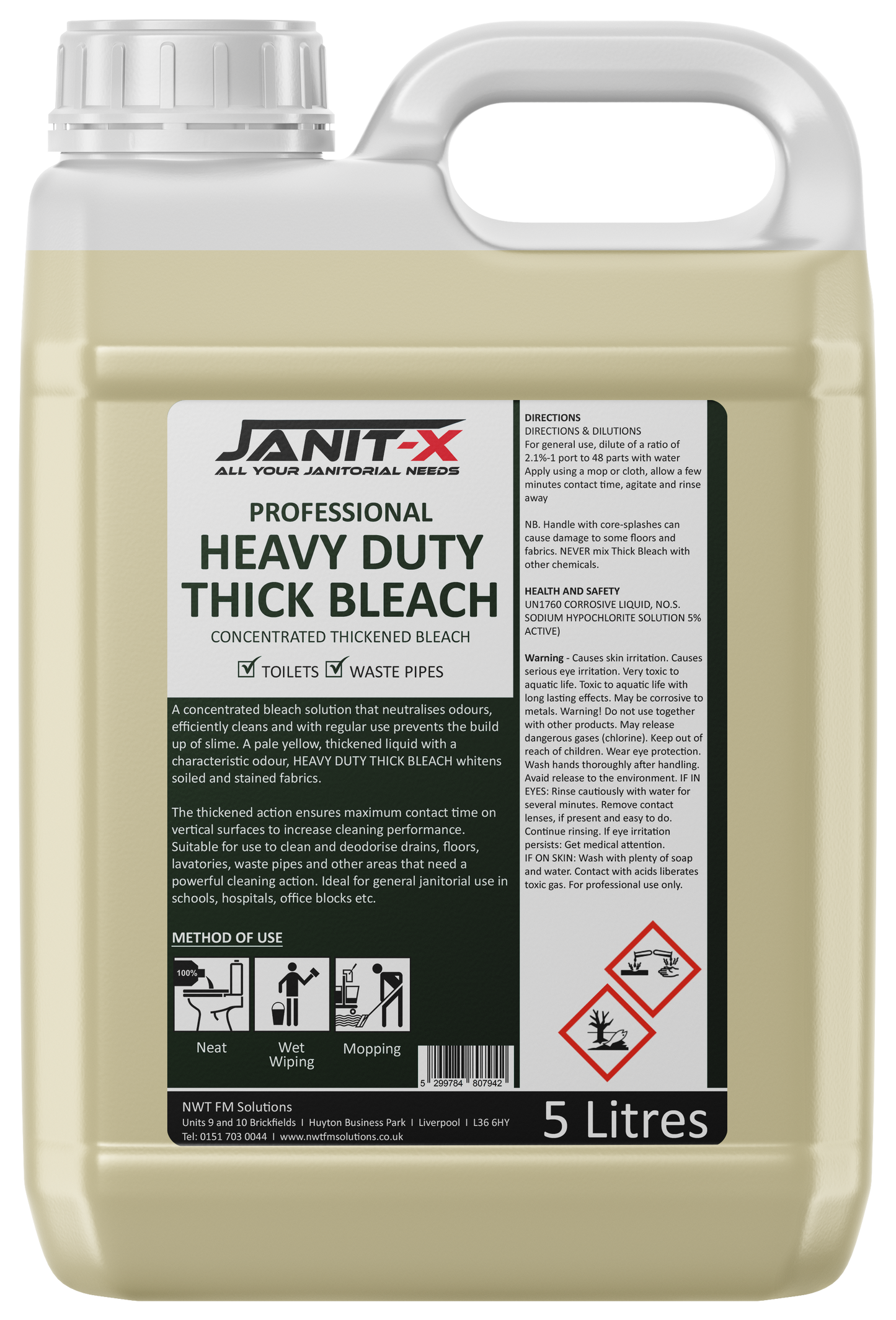 Janit-X Professional Low Odour Extra Thick Bleach 5 Litre