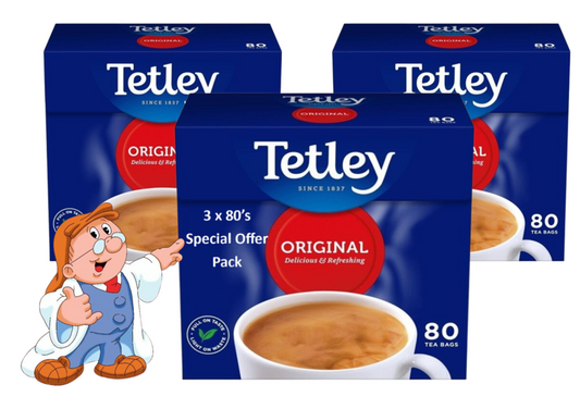 Tetley 80s 2-Cup Tea Bags Retail 250g | Special Offer 3 Pack Bundle