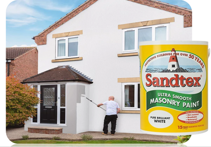 Sandtex Microseal | Smooth Masonry Paint | Pure Brilliant White | 5 Litre