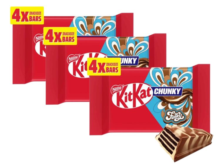 KitKat Chunky Funky Chocolate Bar 4 x 32g | 3 Pack Bundle | 12 Bars Total