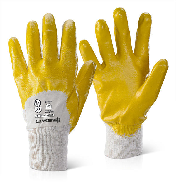 Beeswift Nitrile Knitted Wrist Palm Coated Light Weight Gloves - {ALL COLOURS / SIZES}