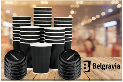 Belgravia 25cl/8oz Triple Walled Black Ripple Cups 25's