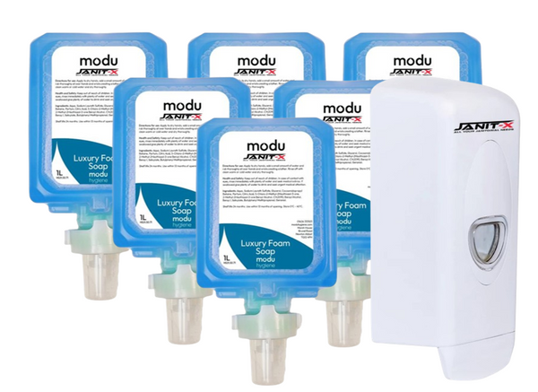 Janit-X MODU 1L Luxury Foam Soap & Hand Conditioner Cartridges for Soap Dispensers - Blue