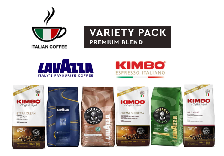 Premium "Italian" Coffee Selection from Lavazza & Kimbo Variety Pack 6 x 1kg