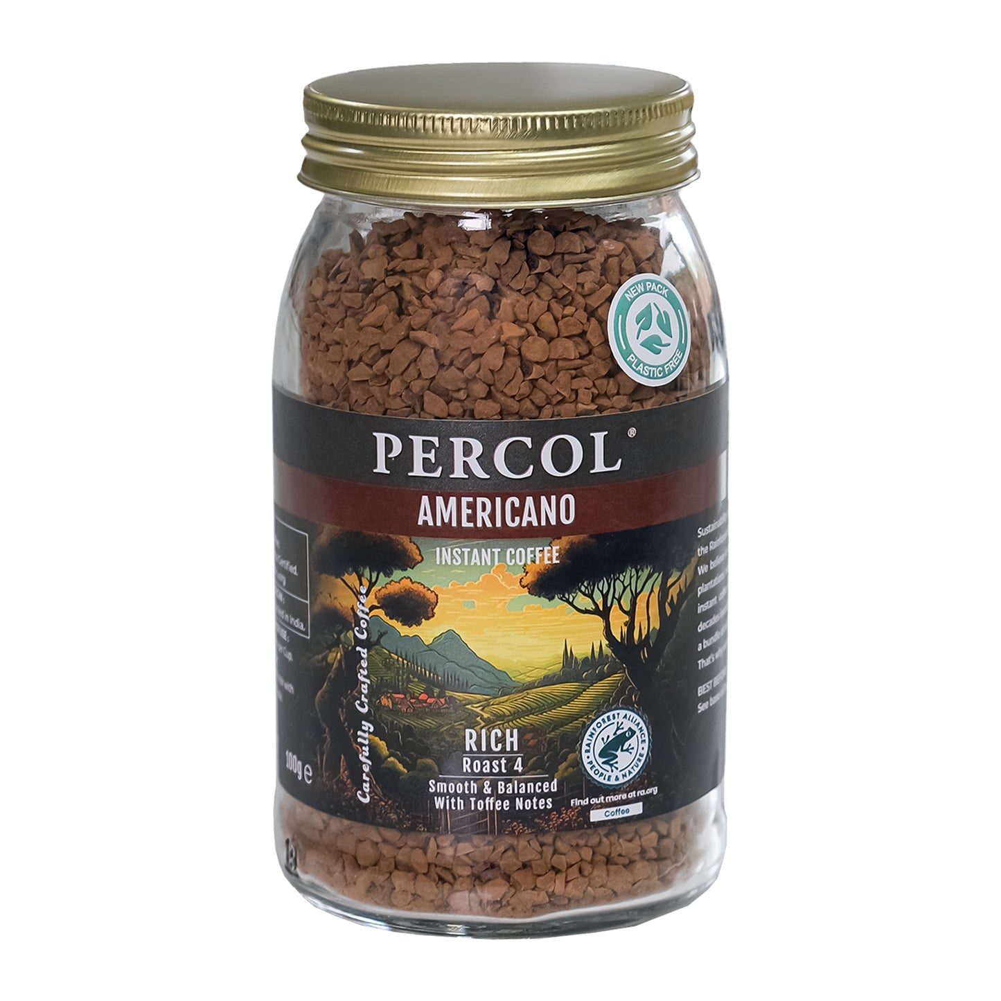 PERCOL Rainforest Alliance All Day Americano Instant Coffee 100g