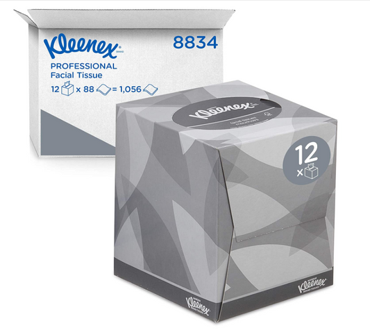Kleenex Facial Tissue Cube 8834, 2 Ply Boxed Tissues, 12 Tissue Boxes x 88