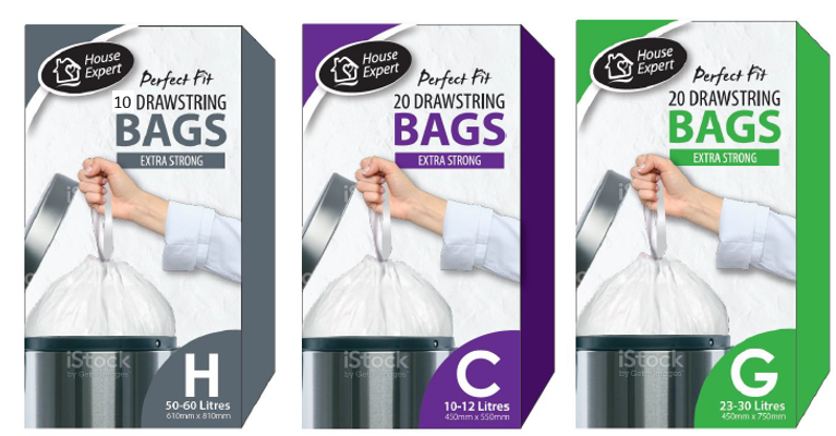 Perfect Fit Peddle Bin Liners Size H 50-60L, White, 10 Pack.