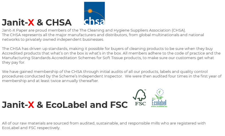 Janit-X Eco 100% Recycled Centrefeed Rolls Blue 6 x 400s CHSA Accredited