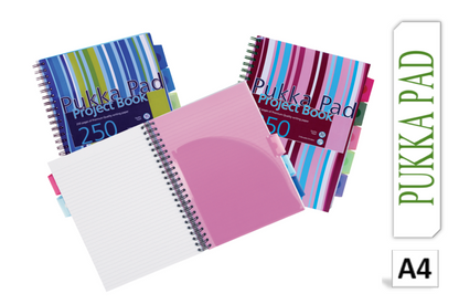 Pukka Pad Stripes Polypropylene Project Book 250 Pages A4 Blue/Pink (Pack of 3) PROBA4