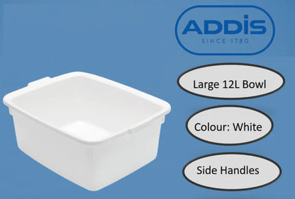 Addis Plastic Butler Large Rectangular Bowl, 12.5 Litre WHITE