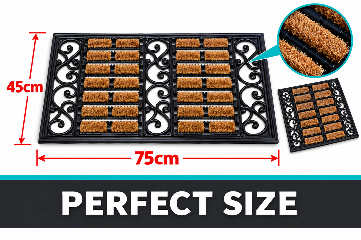 Fixtures Large Door Mat Heavy Duty Coco Scuff 100% Natural Coir Bristle {45 x 75cm}