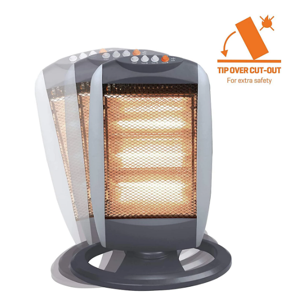 Daewoo Oscillating Halogen Heater In Black, 1200W - Daewoo HEA1416