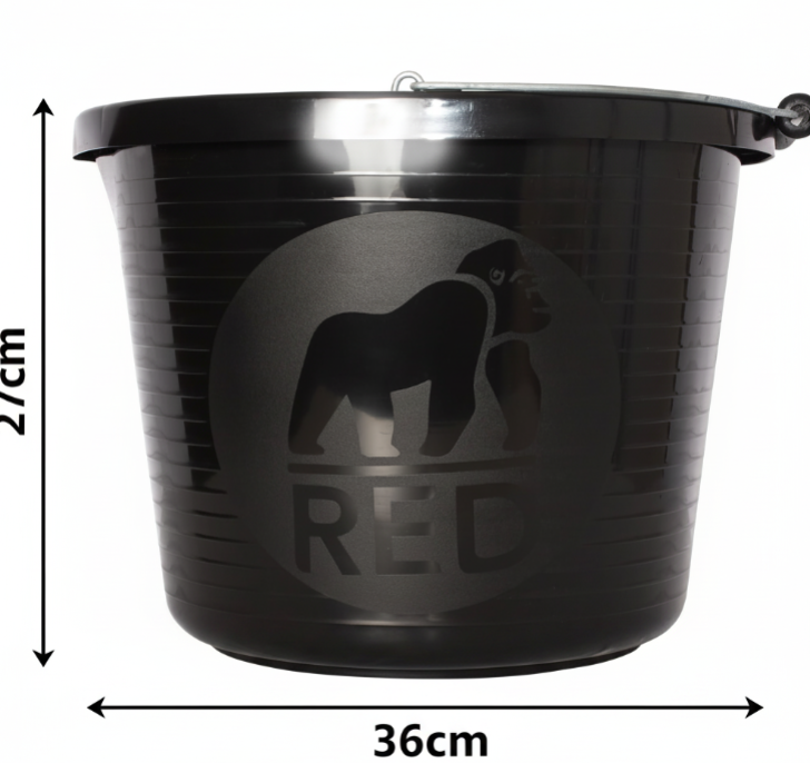 Red Gorilla Premium Builder's Bucket | 14 litre, 3 Gallon | 1 x Black