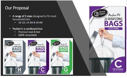 Perfect Fit Peddle Bin Liners Size H 50-60L, White, 10 Pack.