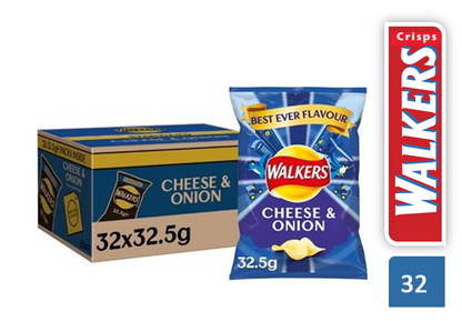 Walkers Cheese and Onion Crisps 32.5g (Pack of 32)