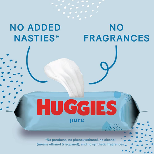 Huggies Pure Water Wipes 48's - Natural Wet Wipes 99% Pure Water