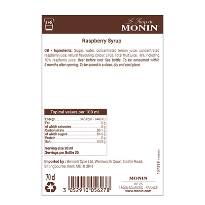 Monin Raspberry Coffee & Cocktail Syrup 700ml (Glass Bottle)