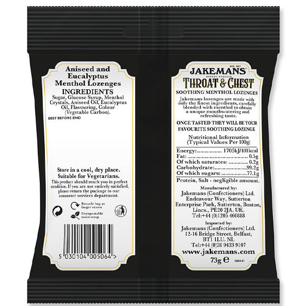 Jakemans Throat & Chest Lozenges | Menthol Lozenges 3 x 73g | 3 Pack Bundle