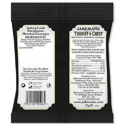 Jakemans Throat & Chest Lozenges | Menthol Lozenges 3 x 73g | 3 Pack Bundle