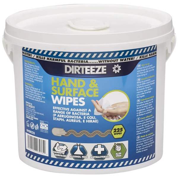 Dirteeze Hand & Surface Wipes Bucket 225's