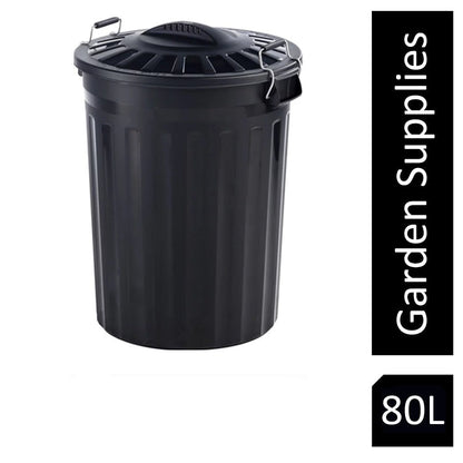Fixtures Refuse Bin with Lid and Metal Clip Handles 80 Litre (Black)