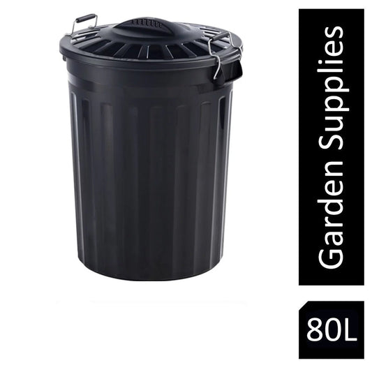 Fixtures Refuse Bin with Lid and Metal Clip Handles 80 Litre (Black)
