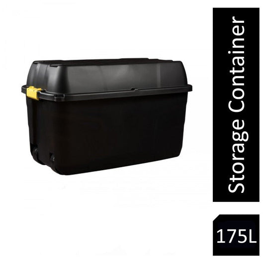 Strata 175 Litre Heavy Duty Trunk On Wheels Black Yellow Clip Handle
