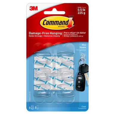 3M Command 17006CLR Mini Clear Hooks With Clear Strips 6 Pack