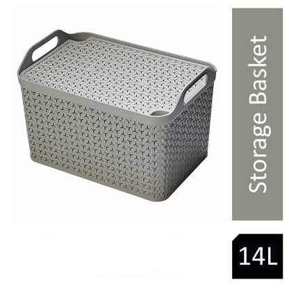 Strata Grey Medium Handy Basket With Lid {23cm x 30.5cm}